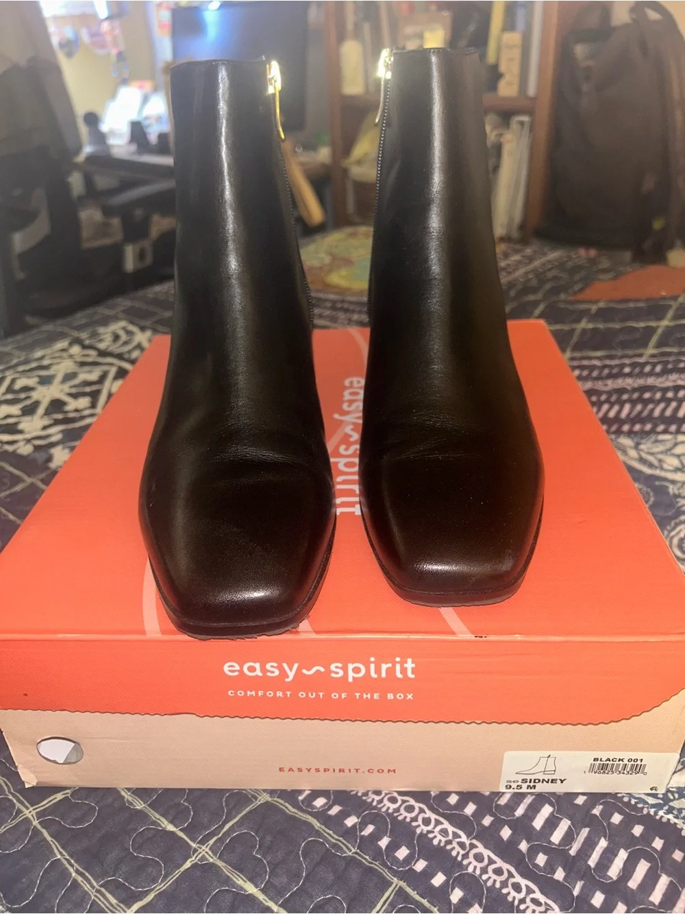 Easy Spirit Women's Black Leather Ankle Boots, 9.5
